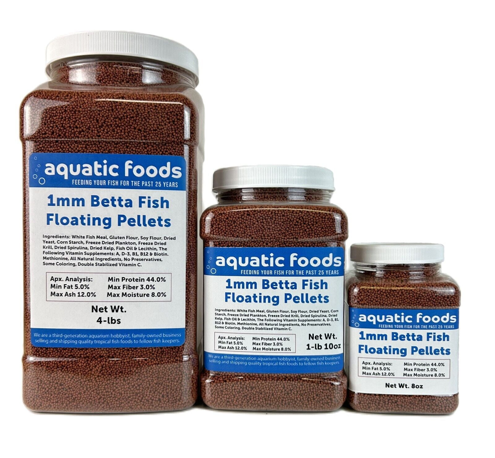 1mm - 1/32" Floating Pellets for Bettas, Siamese Fighting Fish, Guppies, Tetras, Baby Koi, All Smaller Tropical and Pond Fish - WL 1-lb 10oz Med Jar