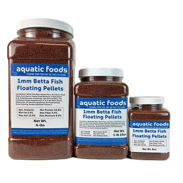 Aquatic Foods Inc. 1mm - 1/32" Floating Pellets for Bettas, Siamese Fighting Fish, Guppies, Tetras, Baby Koi, All Smaller Tropical and Pond Fish...WL 8oz Sm Jar
