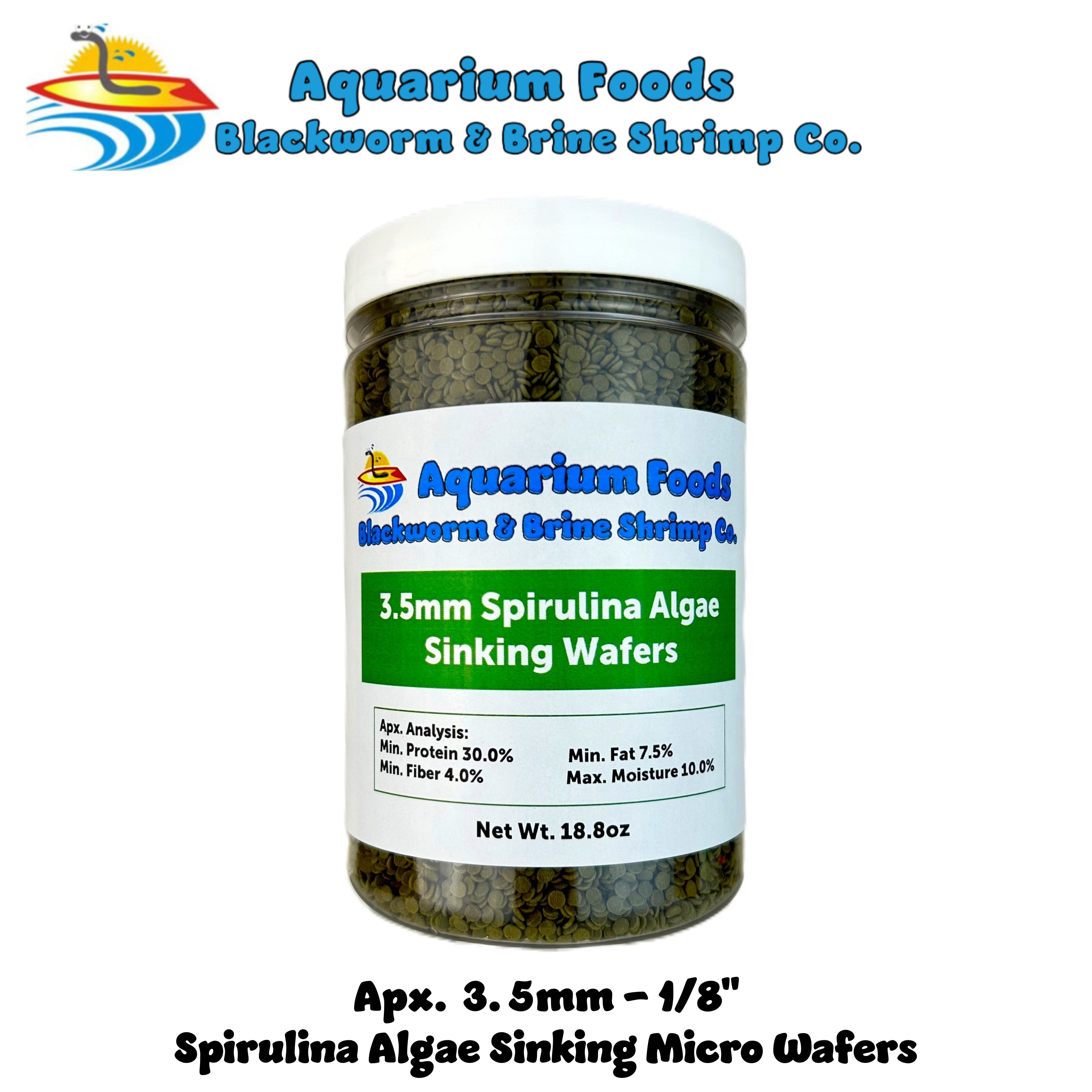 3.5mm - 1/8" Sinking Spirulina, Veggie, Algae Wafers for Bottom Fish, Shrimp, Snails, Crabs, Plecos, Catfish, All Fish - 18.8oz Lg Round Jar
