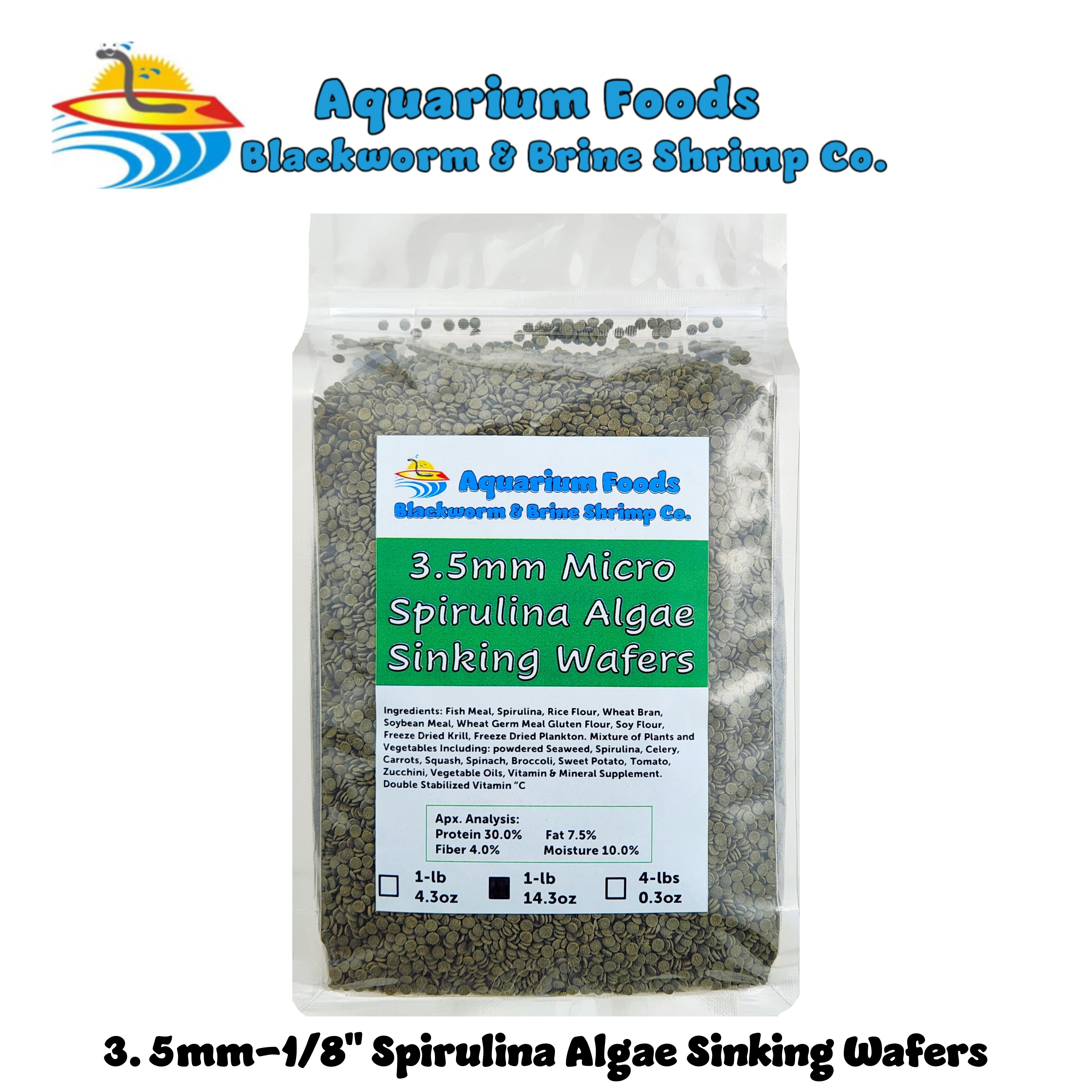 3.5mm - 1/8" Sinking Wafers of Algae, Spirulina, Veggies, All Fish, African Cichlids, Shrimp, Snails, Crabs, Catfish, Plecos - 1-lb 14.3oz Clear Bag