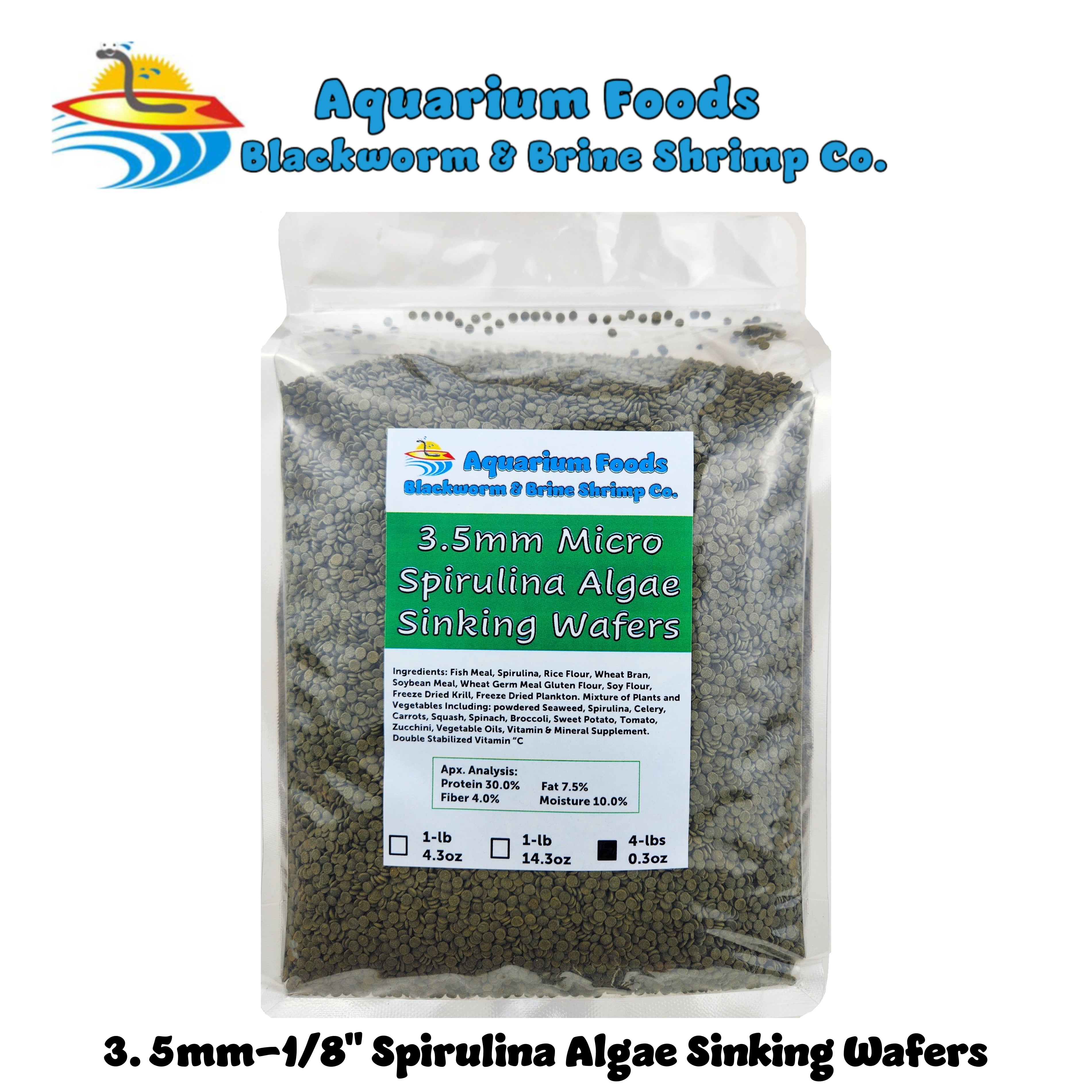 3.5mm - 1/8" Sinking Wafers of Algae, Spirulina, Veggies, All Fish, African Cichlids, Shrimp, Snails, Crabs, Catfish, Plecos - 4-lbs 0.3oz Clear Bag