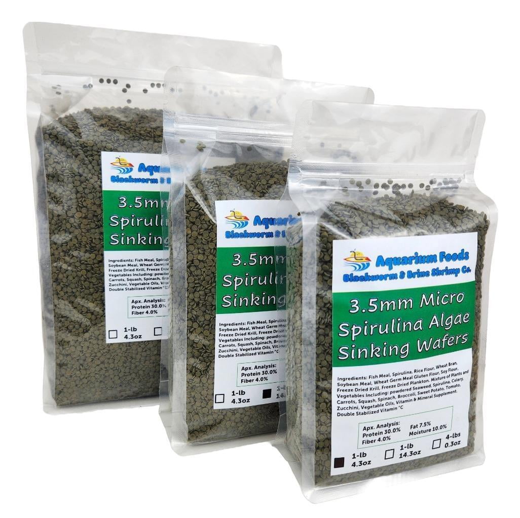 Aquatic Foods Inc. 4-Type 12mm - 1/2" Sinking Wafers of Algae-Spirulina, Color Enhancing, Ultra-Shrimp, Ultra-Worm for Shrimp, Snails, Crabs, All Tropical Fish3-lbs 12.2oz Clear Bag