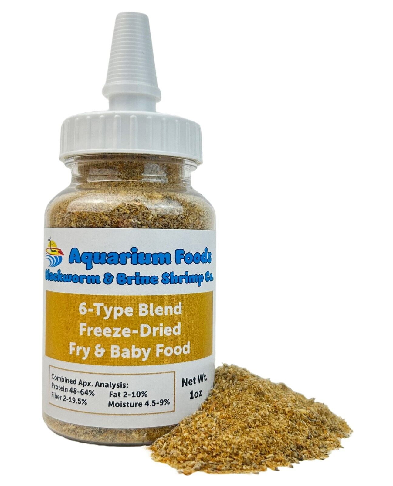 Aquatic Foods Inc. 6-Type Baby Blend- Bloodworm, Brine Shrimp, Plankton, Mysis, Tubifex, Krill, for Tropical Fish Fry, Babies, Guppies, Tetras, Bettas, Nano Fish1oz Squeeze Bottle