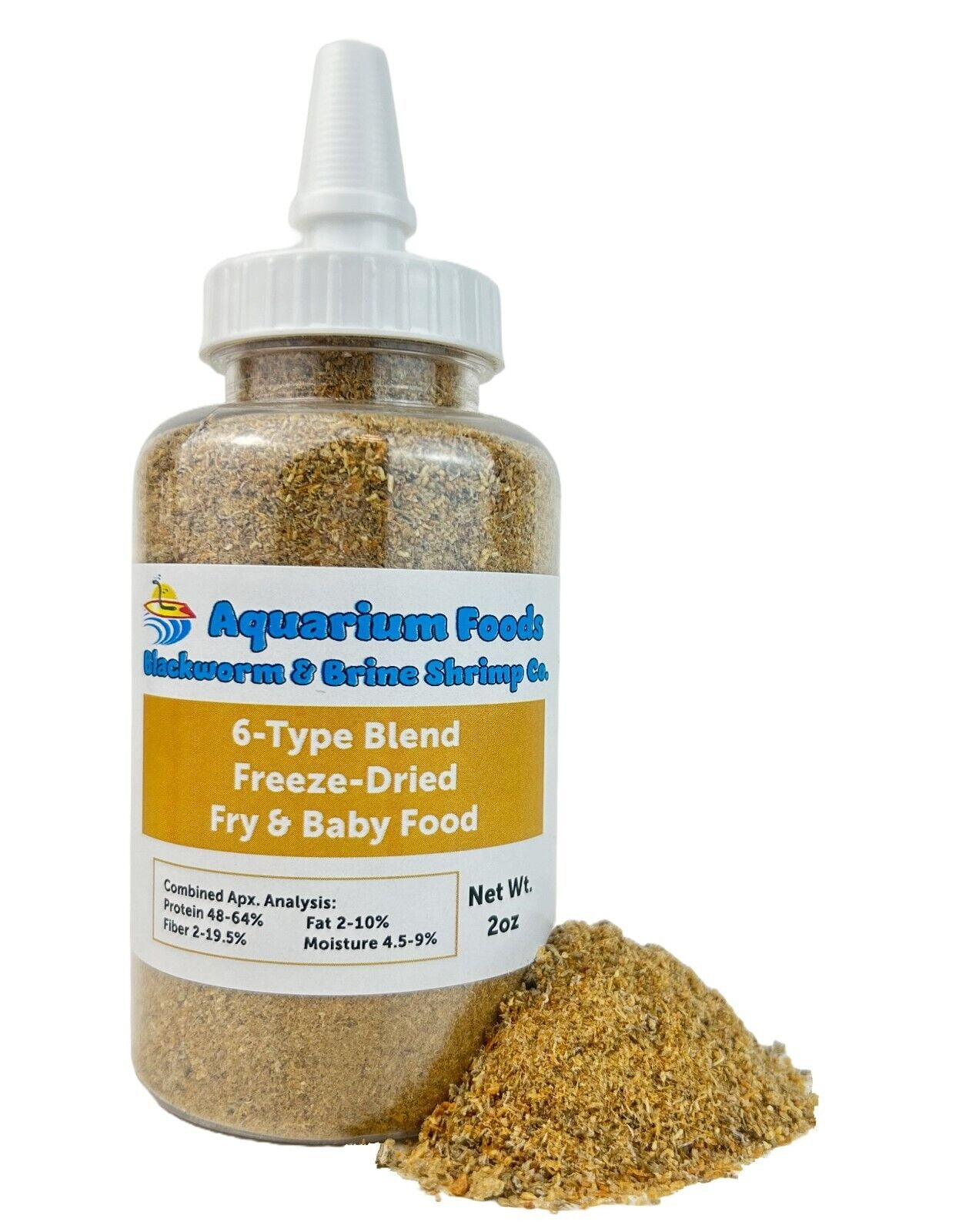 Aquatic Foods Inc. 6-Type Baby Blend- Bloodworm, Brine Shrimp, Plankton, Mysis, Tubifex, Krill, for Tropical Fish Fry, Babies, Guppies, Tetras, Bettas, Nano Fish2oz Squeeze Bottle