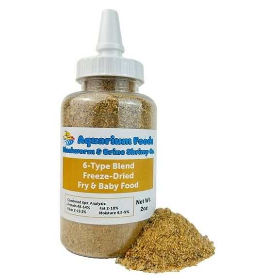 Aquatic Foods Inc. 6-Type Baby Blend- Bloodworm, Brine Shrimp, Plankton, Mysis, Tubifex, Krill, for Tropical Fish Fry, Babies, Guppies, Tetras, Bettas, Nano Fish…2oz Squeeze Bottle