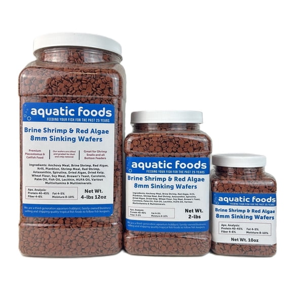 Aquatic Foods Inc. 8mm - 1/3" Brine Shrimp & Red Algae Color Enhancing Sinking Wafers for Shrimp, Snails, Crabs, Plecos, Catfish. Bottom and All Tropical Fish...WL 2-lbs Med Jar