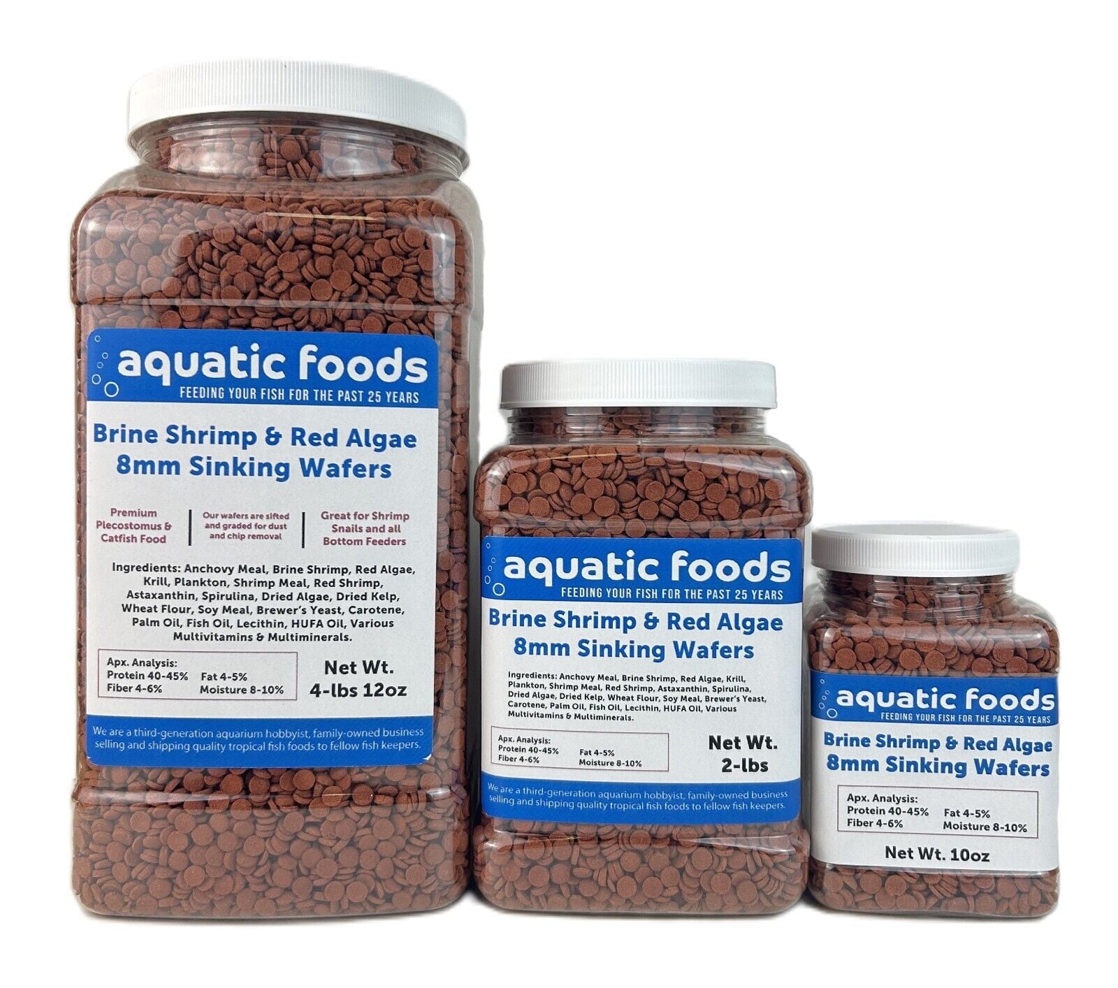 Aquatic Foods Inc. 8mm - 1/3" Brine Shrimp & Red Algae Color Enhancing Sinking Wafers for Shrimp, Snails, Crabs, Plecos, Catfish. Bottom and All Tropical Fish...WL 4-lbs 12oz Lg Jar