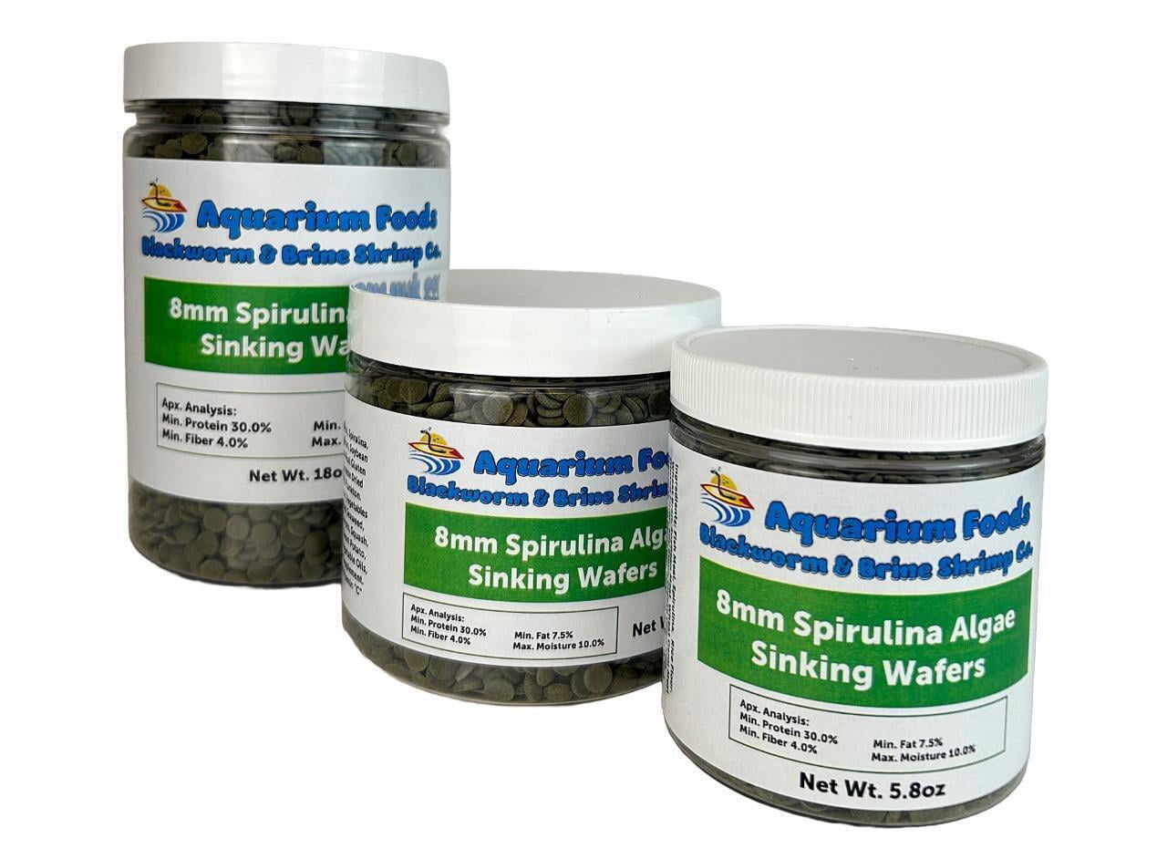 Aquatic Foods Inc. 8mm - 1/3" Mini Sinking Spirulina, Veggie and Algae Wafers for Bottom Tropical Fish, Shrimp, Snails, Crabs, Plecos, Catfish, All Tropical Fish18oz Lg Round Jar
