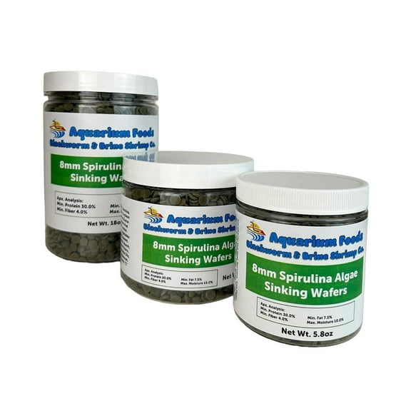 8mm - 1/3" Mini Sinking Spirulina, Veggie and Algae Wafers for Bottom Fish, Shrimp, Snails, Crabs, Plecos, Catfish, All Fish - 18oz Lg Round Jar