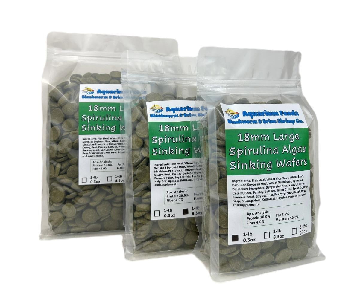 Aquatic Foods Inc. 8mm - 1/3" Mini Sinking Wafers of Algae, Spirulina, Veggies for All Tropical Fish, African Cichlids, Shrimp, Snails, Crabs, Catfish, Plecos.1-lb 8.3oz Clear Bag