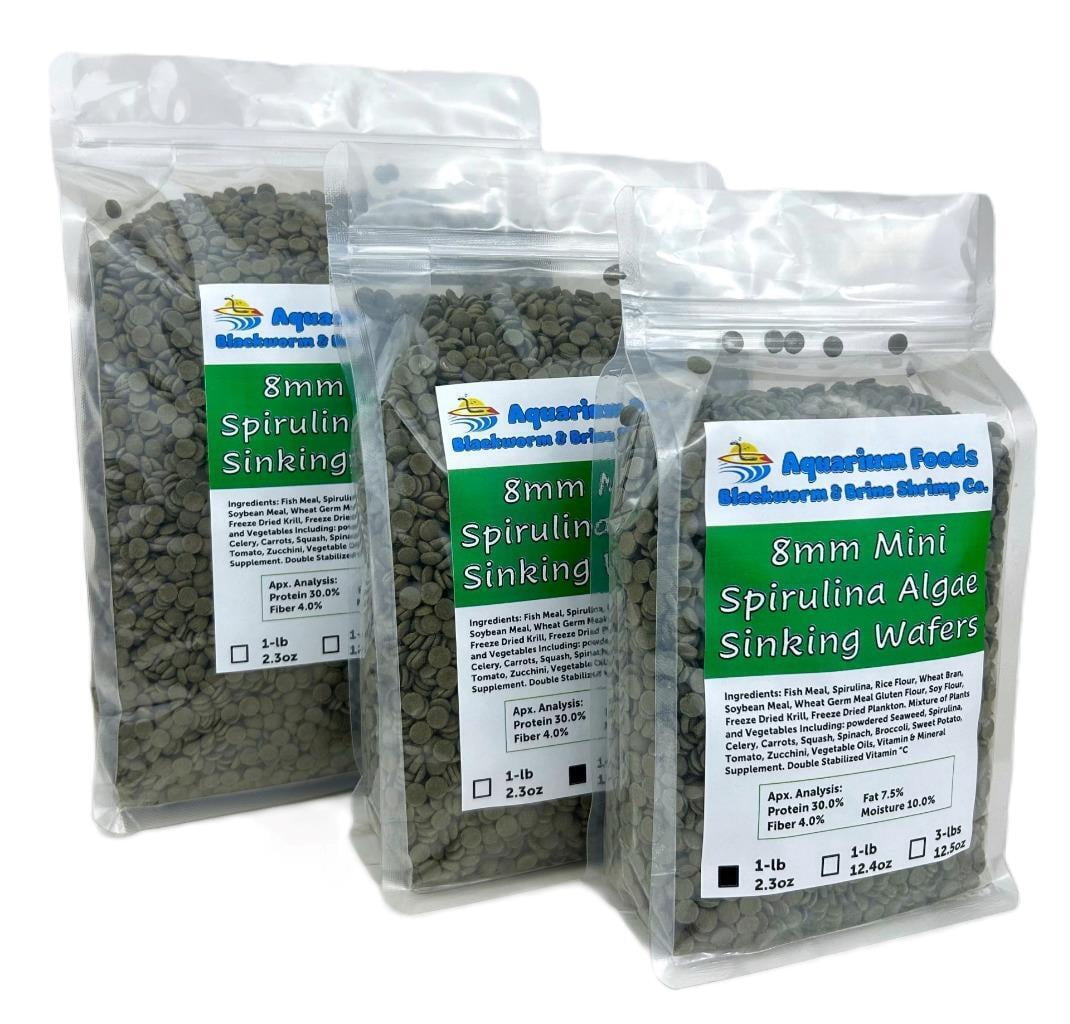 Aquatic Foods Inc. 8mm - 1/3" Mini Sinking Wafers of Algae, Spirulina, Veggies for All Tropical Fish, African Cichlids, Shrimp, Snails, Crabs, Catfish, Plecos.…3-lbs 12.5oz Clear Bag