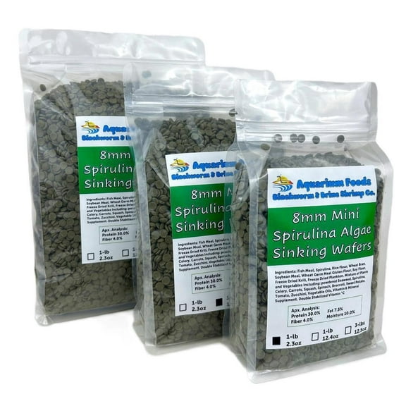 Aquatic Foods Inc. 8mm - 1/3" Mini Sinking Wafers of Algae, Spirulina, Veggies for All Tropical Fish, African Cichlids, Shrimp, Snails, Crabs, Catfish, Plecos.3-lbs 12.5oz Clear Bag