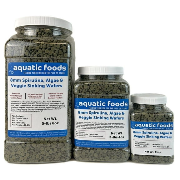 8mm - 1/3" Spirulina & Green Algae Sinking Wafers for Shrimp, Snails, Crabs, Crayfish, Plecos, Catfish, Bottom Fish, All Fish - WL 2-lbs 4oz Med Jar