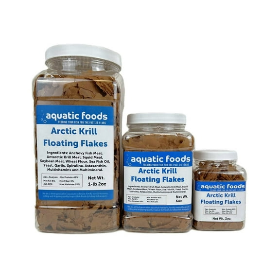 Aquatic Foods Inc. Arctic Krill Flakes which contain Natural Carotenoids & Astaxanthin that will enhance the vibrant colors of Fish, for All Tropical and Marine Fish...WL 2oz Sm Jar