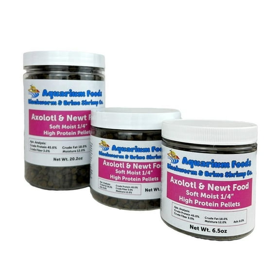 Axolotl Food 1/4" Soft Moist Sinking Rangen Salmon Meal Crumbles for Baby Axolotl, Newts, Shrimp, Snails - 6.5oz Sm Round Jar