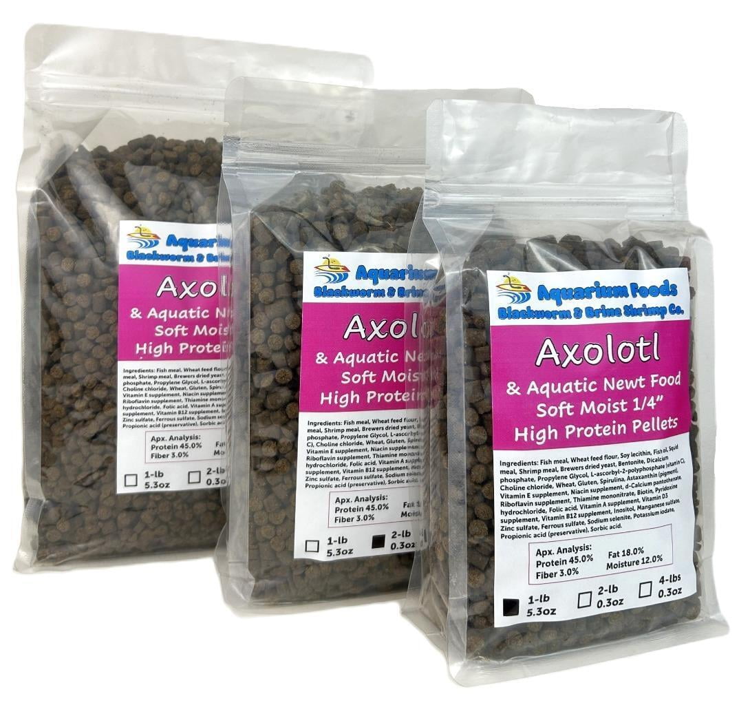 Aquatic Foods Inc. Axolotl Food, 1/4" Soft Moist Sinking Pellets, Rangen's Salmon Meal Pellets for Adult Axolotl. Also Shrimp, Snails, Crabs, Bottom Fish, All Tropical Fish1-lb 5.3oz Clear Bag