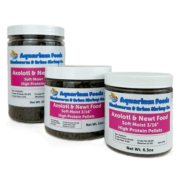 Aquatic Foods Inc. Axolotl Food 3/16" - 4mm Soft Moist Sinking Rangen Salmon Meal Pellets for Axolotl, Aquatic Newts, Shrimp, Snails, Bottom Fish, All Tropical Fish…6.3oz Sm Round Jar