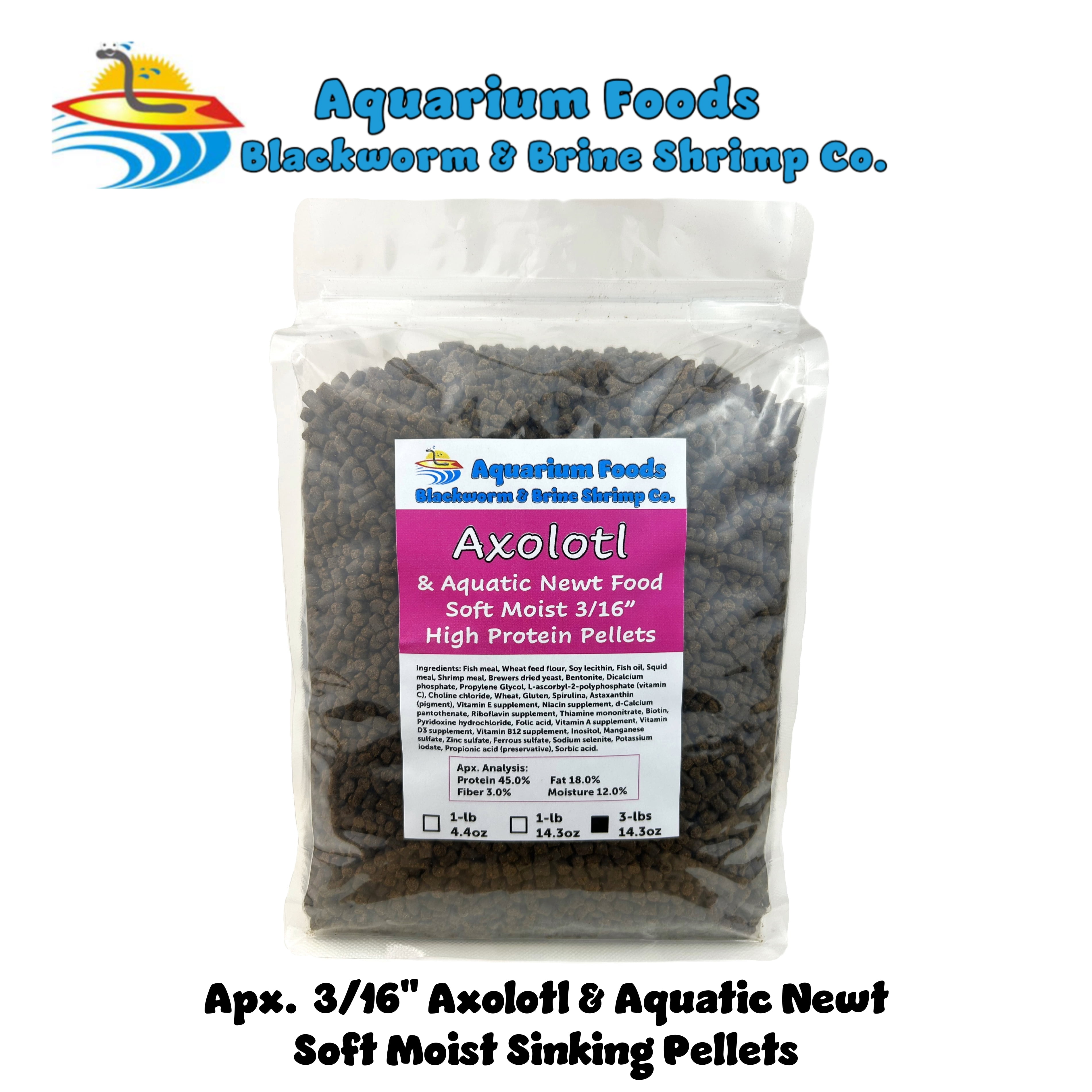 Axolotl Food 1/8" Soft Moist Sinking Rangen Salmon Meal Crumbles for Baby Axolotl, Newts, Shrimp, Snails - 3-lbs 14.3oz Clear Bag