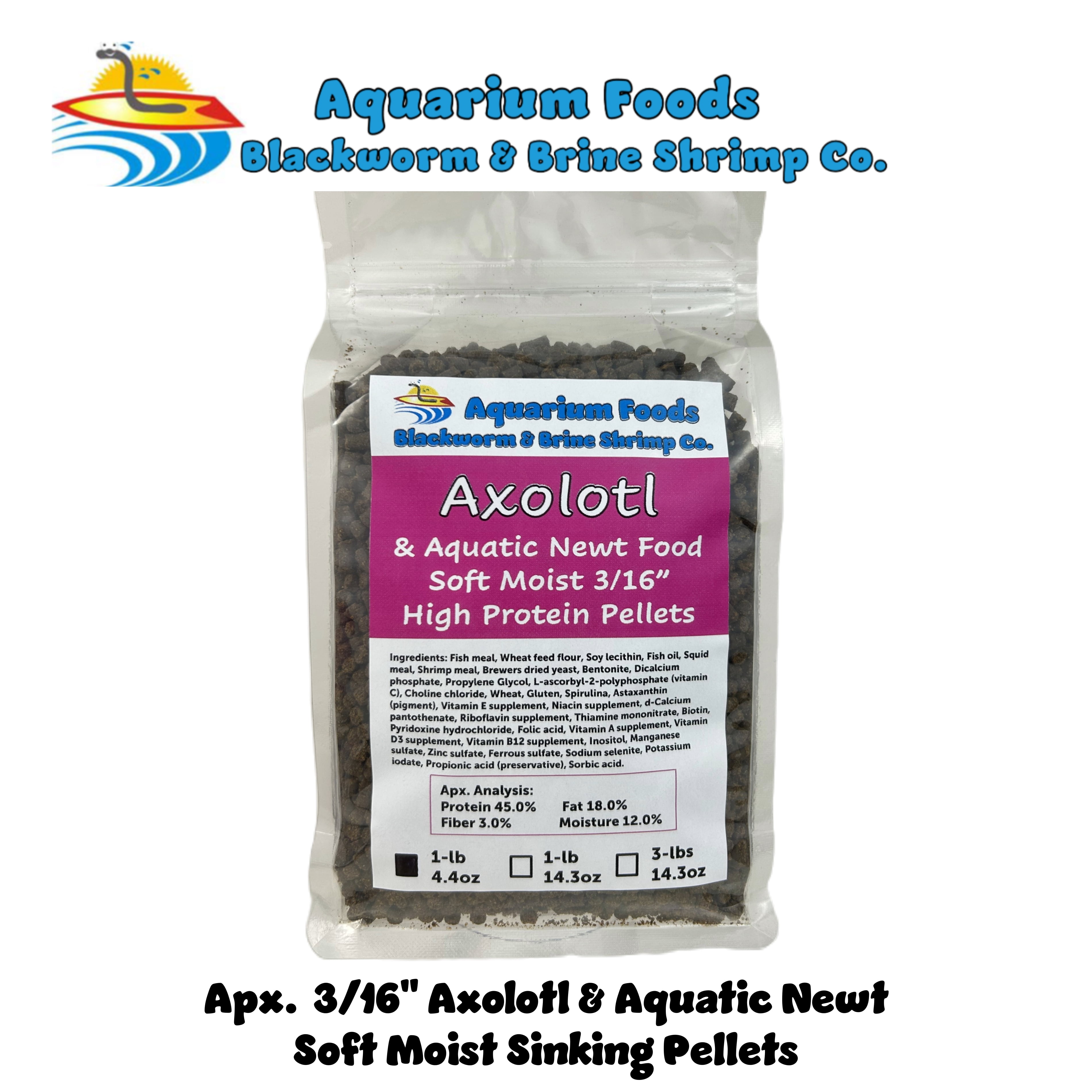 Axolotl Food 3/16" Soft Moist Sinking Rangen Salmon Meal Crumbles for Baby Axolotl, Newts, Shrimp, Snail - 1-lb 14.3oz Clear Bag