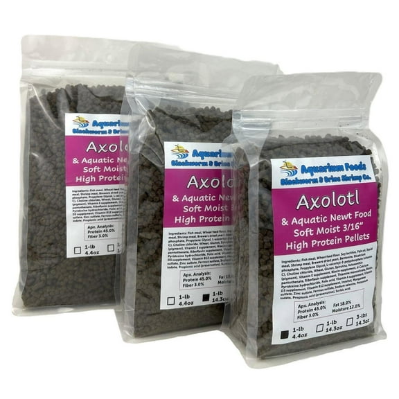 Aquatic Foods Inc. Axolotl Food, 3/16" Soft Moist Sinking Pellets, Rangen's Salmon Meal Pellets for Medium & Adult Axolotl. Also Shrimp, Snails, Crabs, All Tropical Fish…1-lb 4.4oz Clear Bag