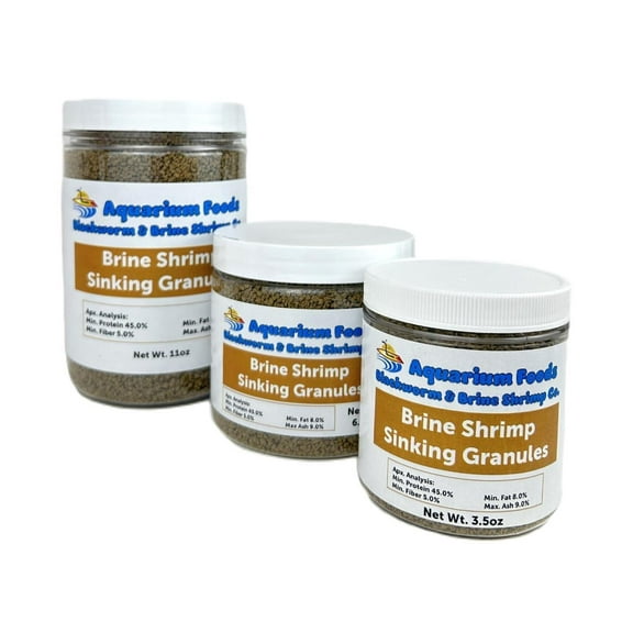 Aquatic Foods Inc. Brine Shrimp 0.5-2.5mm Sinking Granules for All Small & Baby Discus, Cichlids, Tetras, Catfish, Small Plecos, All Tropical Fish11oz Lg Round Jar