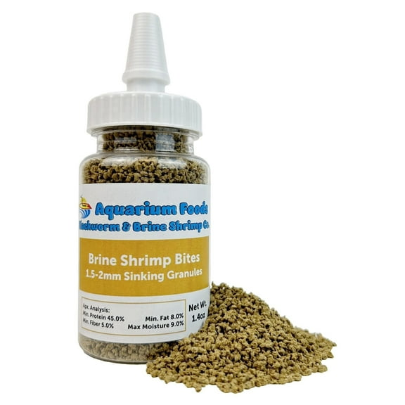 Brine Shrimp Sinking Bites for Guppies, Nano Fish, Cichlids, Discus, Corys, Tetras, Bettas all Tropical Fish - 1.4oz Squeeze Bottle