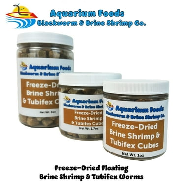 Aquatic Foods Inc. Brine Shrimp & Tubifex Worms - Freeze-Dried Brine Shrimp & Tubifex Cubes for Discus, Cichlids, Koi, Pond Fish, Aquatic Turtles, All Tropical Fish, Marine Fish…1oz Sm Round Jar