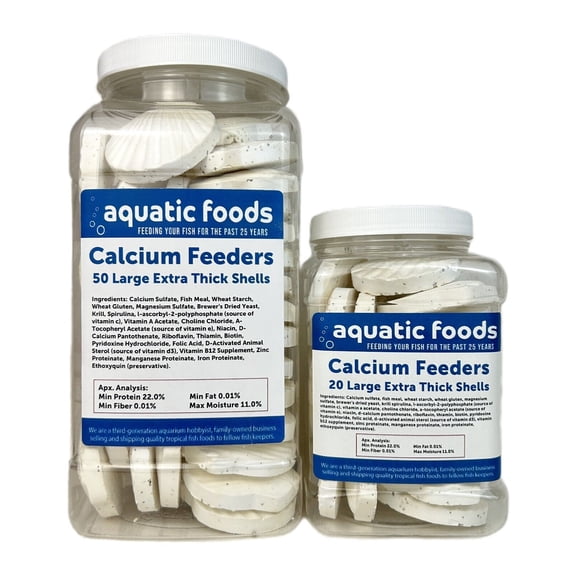 Calcium Feeder Shells, Large Extra Thick Shells for Shrimp, Snails, Crabs, Crayfish, Hermit Crabs and all Tropical Fish - 20 Count Jar