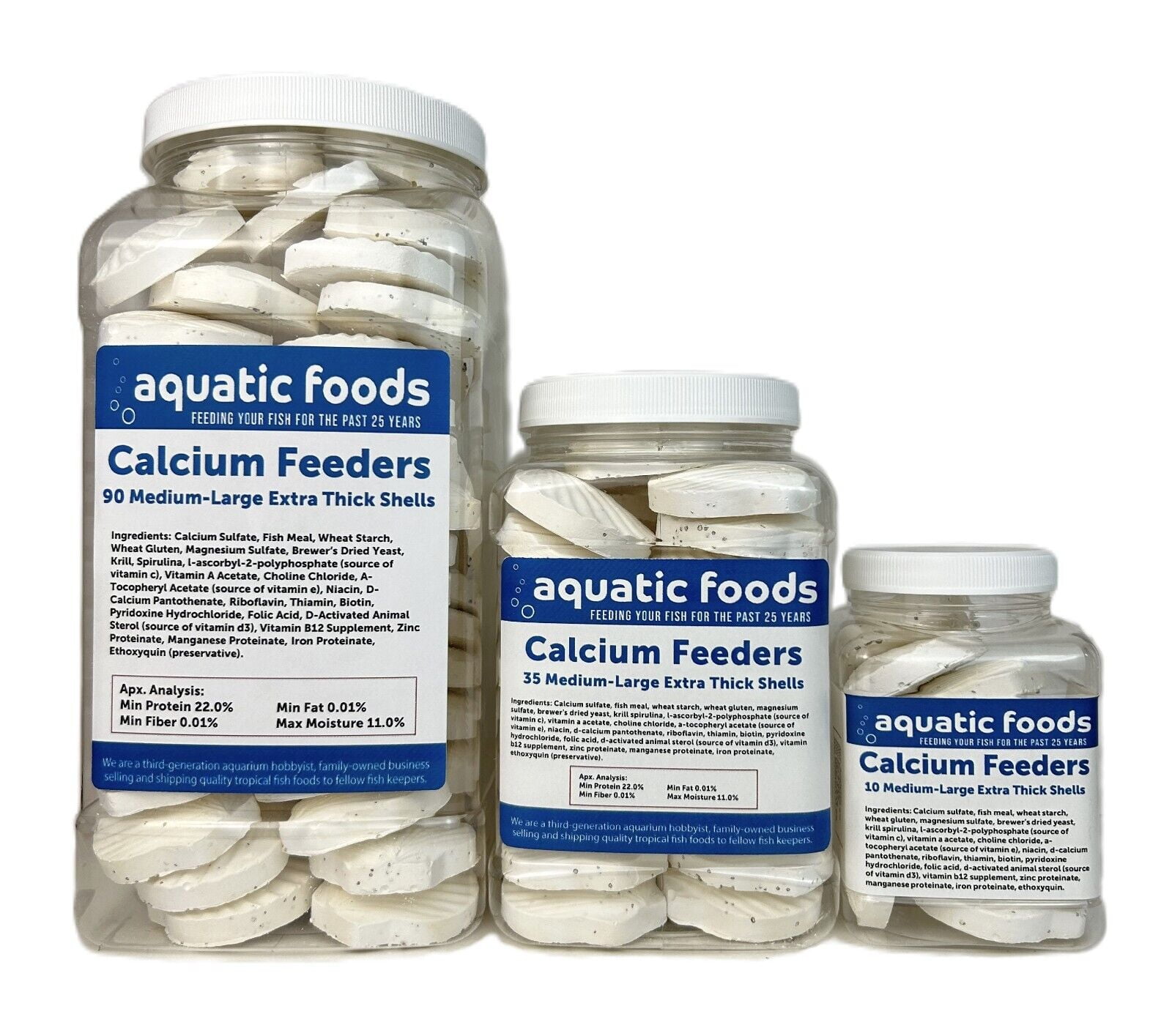 Aquatic Foods Inc. Calcium Feeder Medium-Large Shells. Extra Thick Shells for Shrimp, Snails, Crabs, Crayfish, Hermit Crabs and all Tropical Fish…90 Count Jar