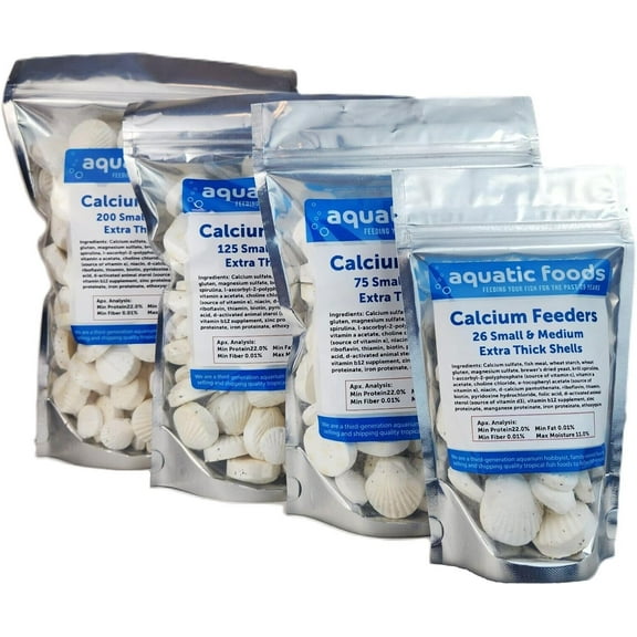 Calcium Feeder Shells, Small & Medium Extra Thick Shells for Shrimp, Snails, Crabs, Crayfish, Hermit Crabs and All Tropical Fish - 26 Count Bag