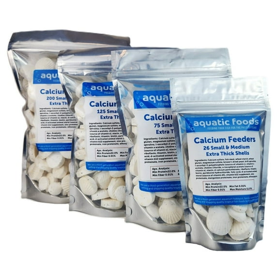 Calcium Feeder Shells, Small & Medium Extra Thick Shells for Shrimp, Snails, Crabs, Crayfish, Hermit Crabs and All Tropical Fish - ¦75 Count Bag