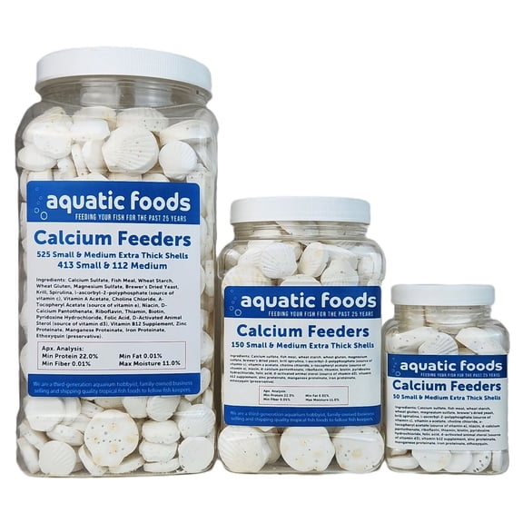 Aquatic Foods Inc. Calcium Feeder Small & Medium Shells. Extra Thick Shells for Shrimp, Snails, Crabs, Crayfish, Hermit Crabs and all Tropical Fish150 Count Jar