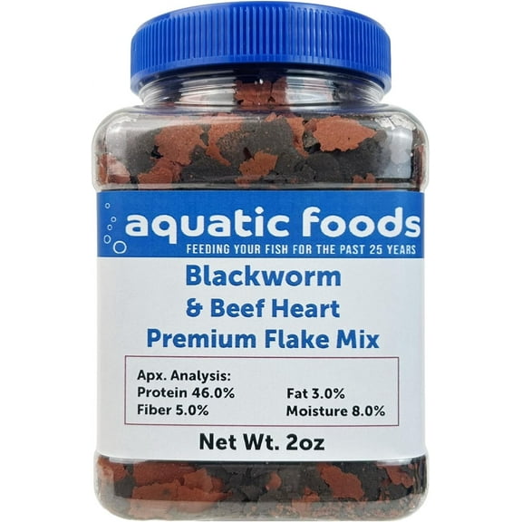 California Blackworm & Beef Heart Premium Flakes for Discus, Cichlids all Tropical Fish also Pellet Mix, Wafer Mix Included - 2oz Jar