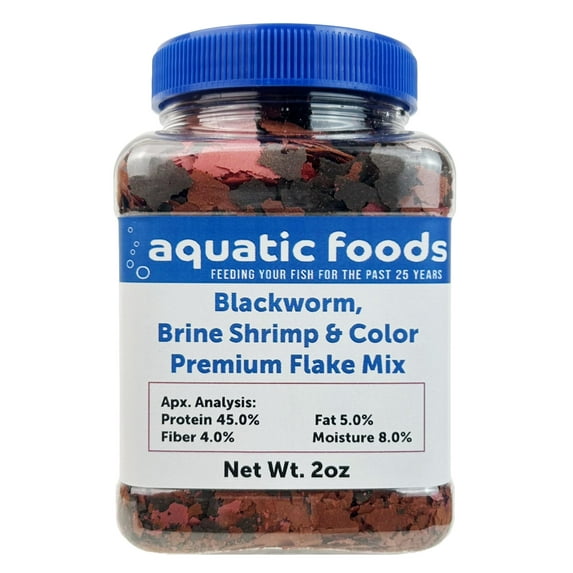 Aquatic Foods Inc. California Blackworm, Brine Shrimp, Color Enhancing Premium Flakes for Discus, Cichlids all Community Tropical Fish also Pellet Mix, Wafer Mix Included…2oz