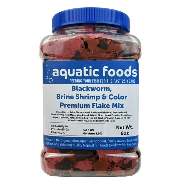 Aquatic Foods Inc. California Blackworm, Brine Shrimp, Color Enhancing Premium Flakes for Discus, Cichlids all Community Tropical Fish also Pellet Mix, Wafer Mix Included…6oz