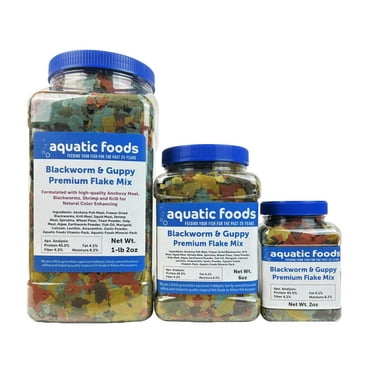 Aquatic Foods Inc. California Blackworm & Guppy Mix Premium Flakes for Discus, Cichlids all Community Tropical Fish also Pellet Mix, Wafer Mix Included…2oz