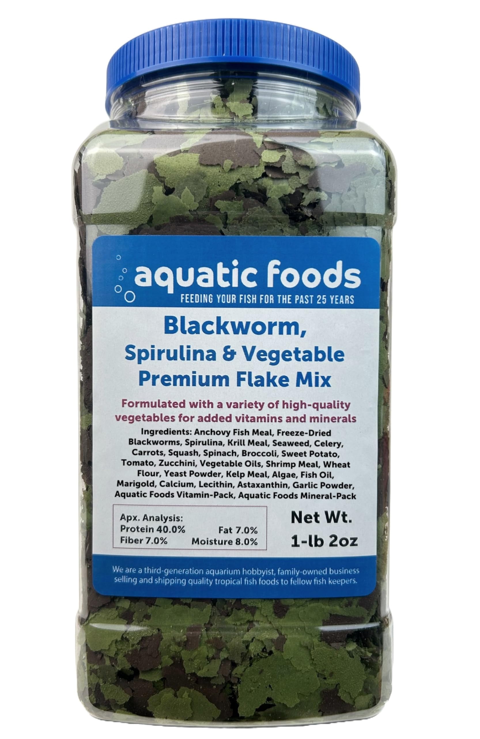 California Blackworm, Spirulina, Vegetable Premium Flakes for Discus, Cichlids all Tropical Fish also Pellet Mix, Wafer Mix Included - 1-lb 2oz Jar