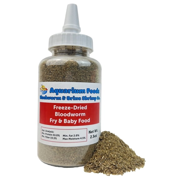 Aquatic Foods Inc. Freeze-Dried Bloodworm Powder & Particles for Tropical Fish Fry, Babies, Guppies, Tetras, Bettas, Nano Fish2.5oz Squeeze Bottle