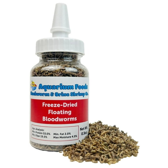 Bloodworms as Frezze Dried, Grade A Bloodworms for All Freshwater Fish, Marine Fish, Corals, Anemones, Baby Pond Fish - 0.5oz Sm Squeeze Bottle
