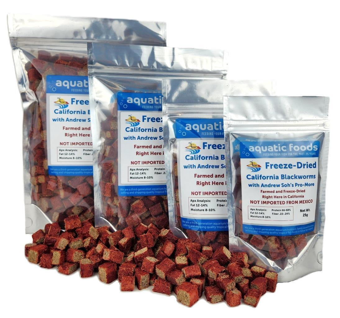 Aquatic Foods Inc. Freeze Dried California Blackworms with Andrew Soh's Pro-More for Discus, Cichlids, All Tropical Fish. Farmed and Freeze Dried in California USA!…25 Grams