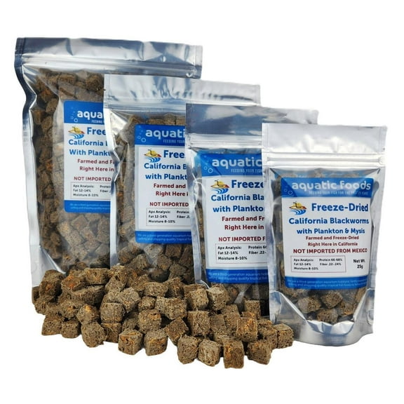California Blackworms as Freeze Dried with Plankton & Mysis Shrimp for Discus, Cichlids, All Tropical Fish. Made in California USA! - 100 Grams