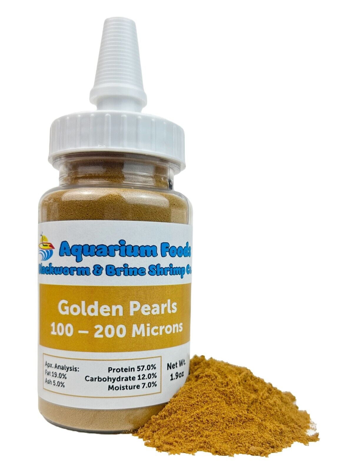 Aquatic Foods Inc. Golden Pearls 100-200 Microns for Tropical Fish Fry and Babies, for Corals, Anemones, Reef Tanks1.9oz Squeeze Bottle
