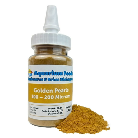Aquatic Foods Inc. Golden Pearls 100-200 Microns for Tropical Fish Fry and Babies, for Corals, Anemones, Reef Tanks…1.9oz Squeeze Bottle