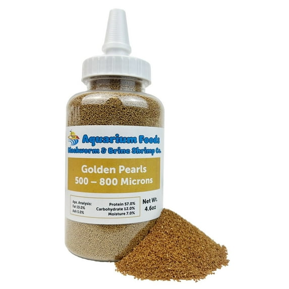 Golden Pearls 500-800 Microns for Tropical Fish Fry and Babies, Koi and Pond Babies, for Corals, Anemones, Reef Tanks - 4.6oz lg Squeeze Bottle