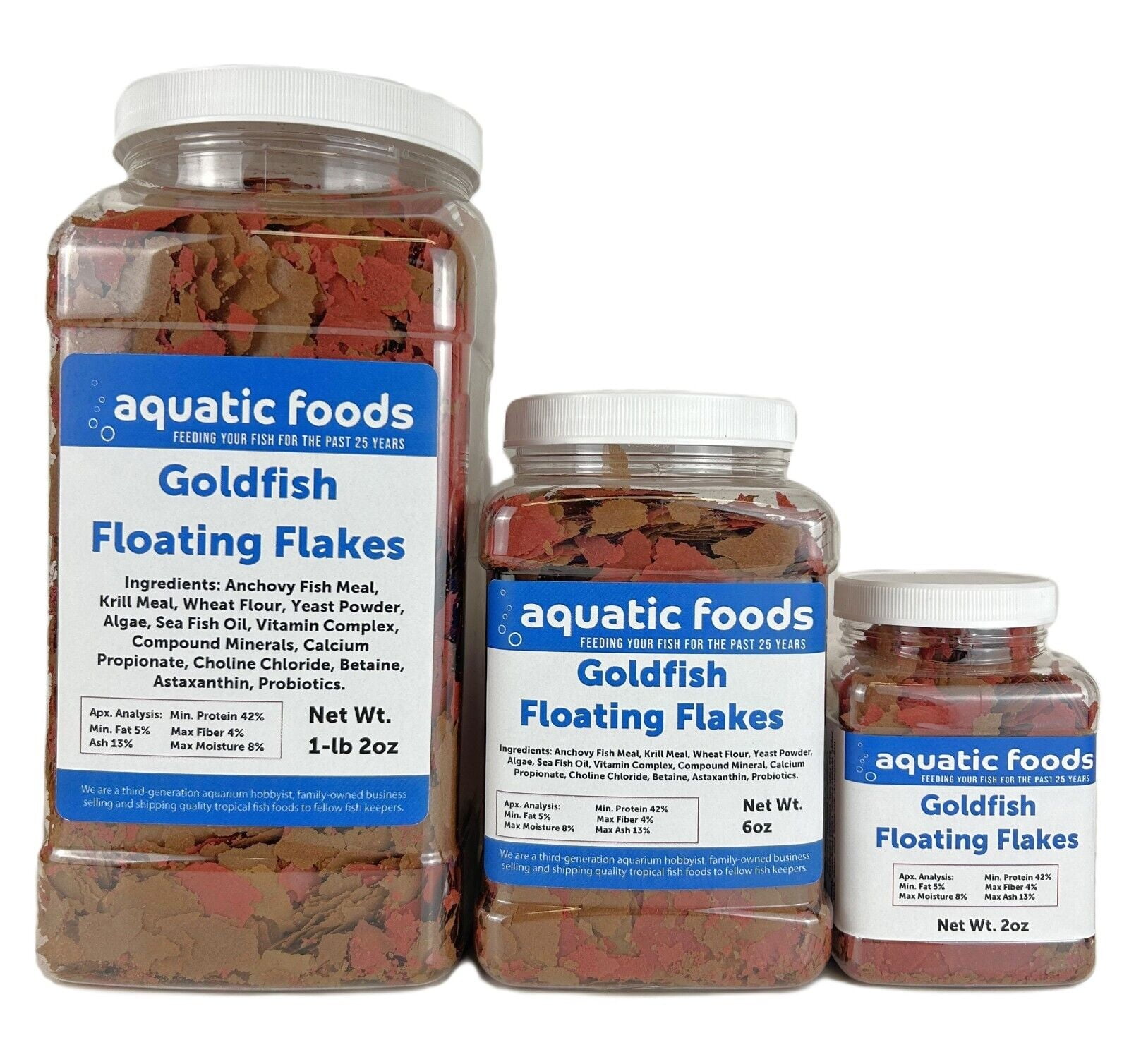 Aquatic Foods Inc. Goldfish Flakes, 28% Protein Color Enhancing and Spirulina Flakes for Aquarium & Pond Goldfish, Koi and All Pond Fish...WL 2oz Sm Jar