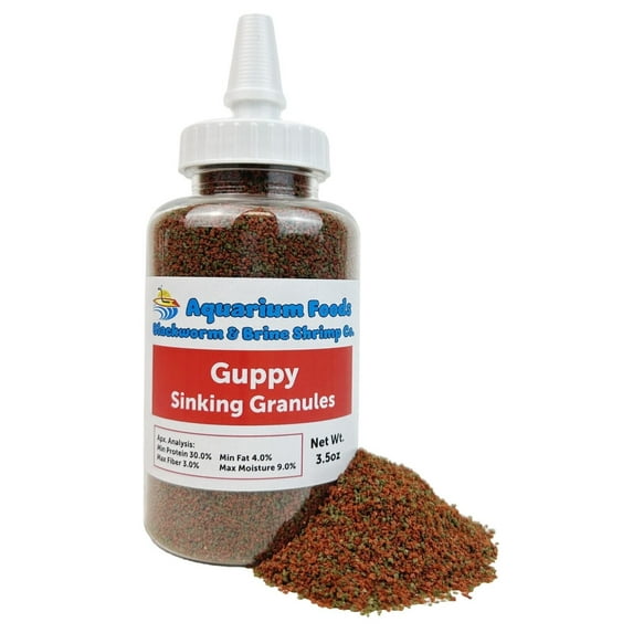 Guppy Sinking Granules for Guppies, Endlers, Mollies, Platies, Swordtails, Groumis, Tetras, Catfish, Cichlids, Tropical Fish - 3.5oz Squeeze Bottle