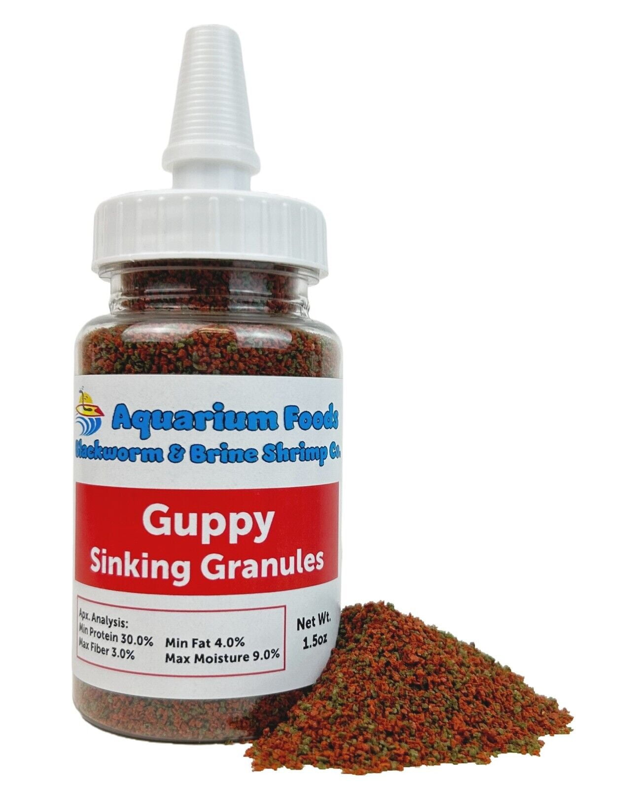 Aquatic Foods Inc. Guppy Sinking Granules Fish Food for Guppies, Endlers, Mollies, Platies, Swordtails, Groumis, Tetras, Catfish, Cichlids, All Community Tropical Fish1.5oz Squeeze Bottle