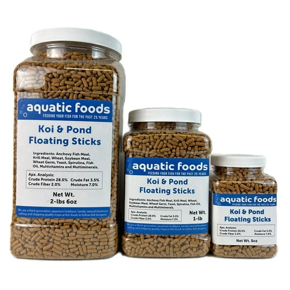 Aquatic Foods Inc. Koi 7/16" x 5/32" 28% Protein Floating Sticks for Koi, Goldfish, All Pond Fish, All Aquatic Turtles...WL 2-lbs 6oz Lg Jar
