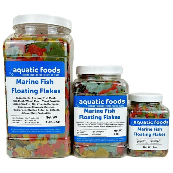 Aquatic Foods Inc. Marine Fish Flakes of Red & Green Algae, Seaweeds for Tangs, Butterflies, Angelfish, Anthias, Clown Fish, Damsels...WL 1-lb 2oz Lg Jar