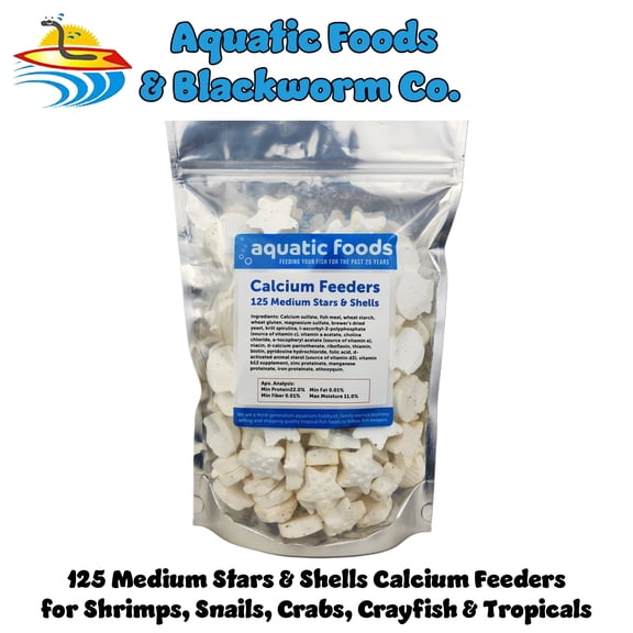 Calcium Feeders, Medium Stars & Shells for Shrimp, Snails, Crabs, Crayfish, Hermit Crabs and All Tropical Fish - 125 Count Bag